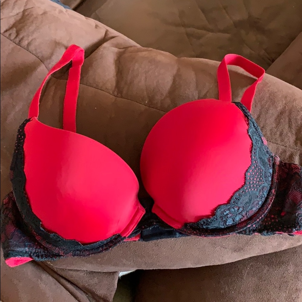 Red and black bra